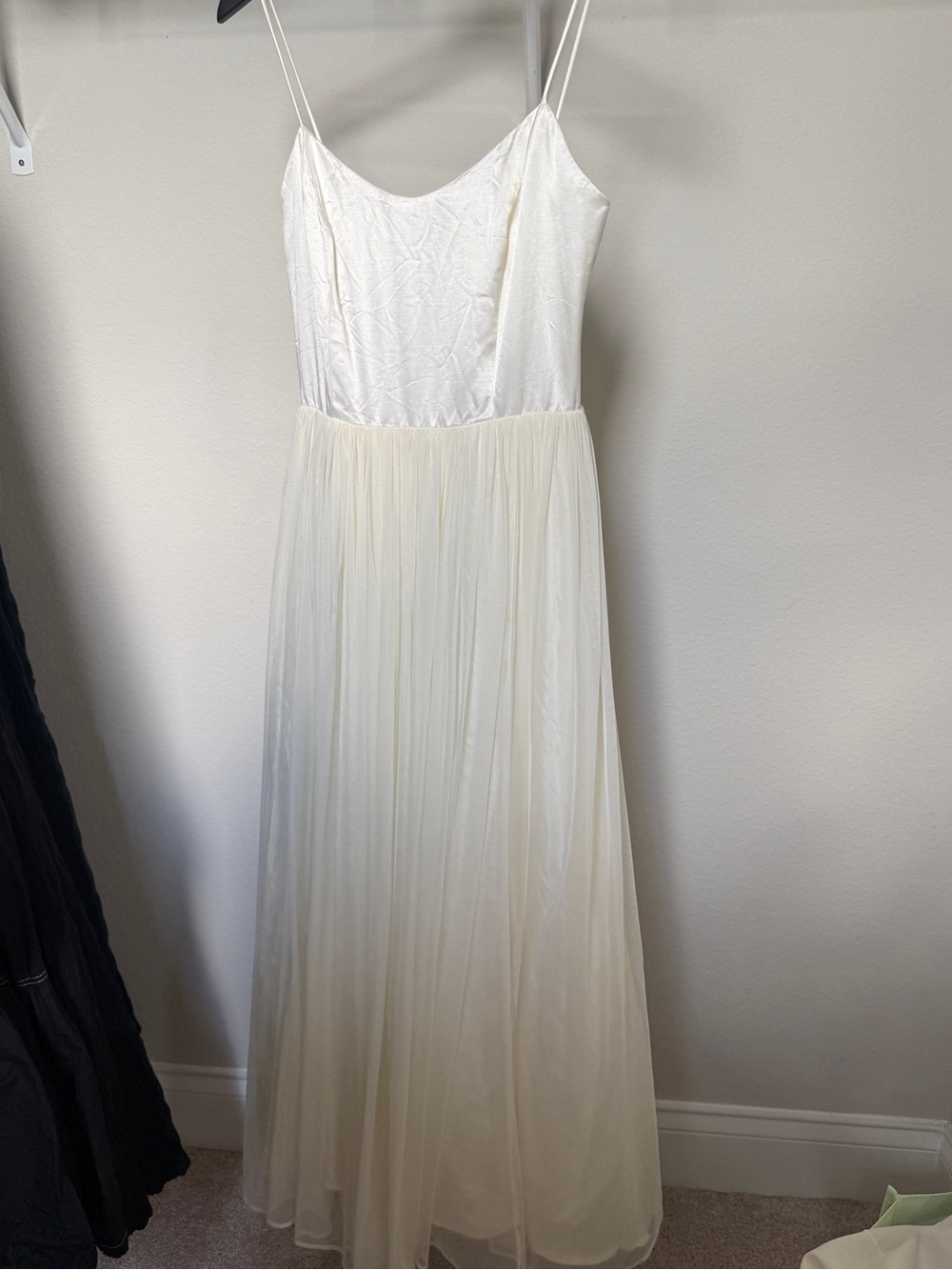 Roberta Ivory Spaghetti Strap Satin & Chiffon Maxi Dress vintage